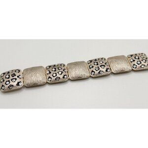 Signed CRAFT Gem-Craft Silvertone Leopard Print Panel Bracelet FLAW‎